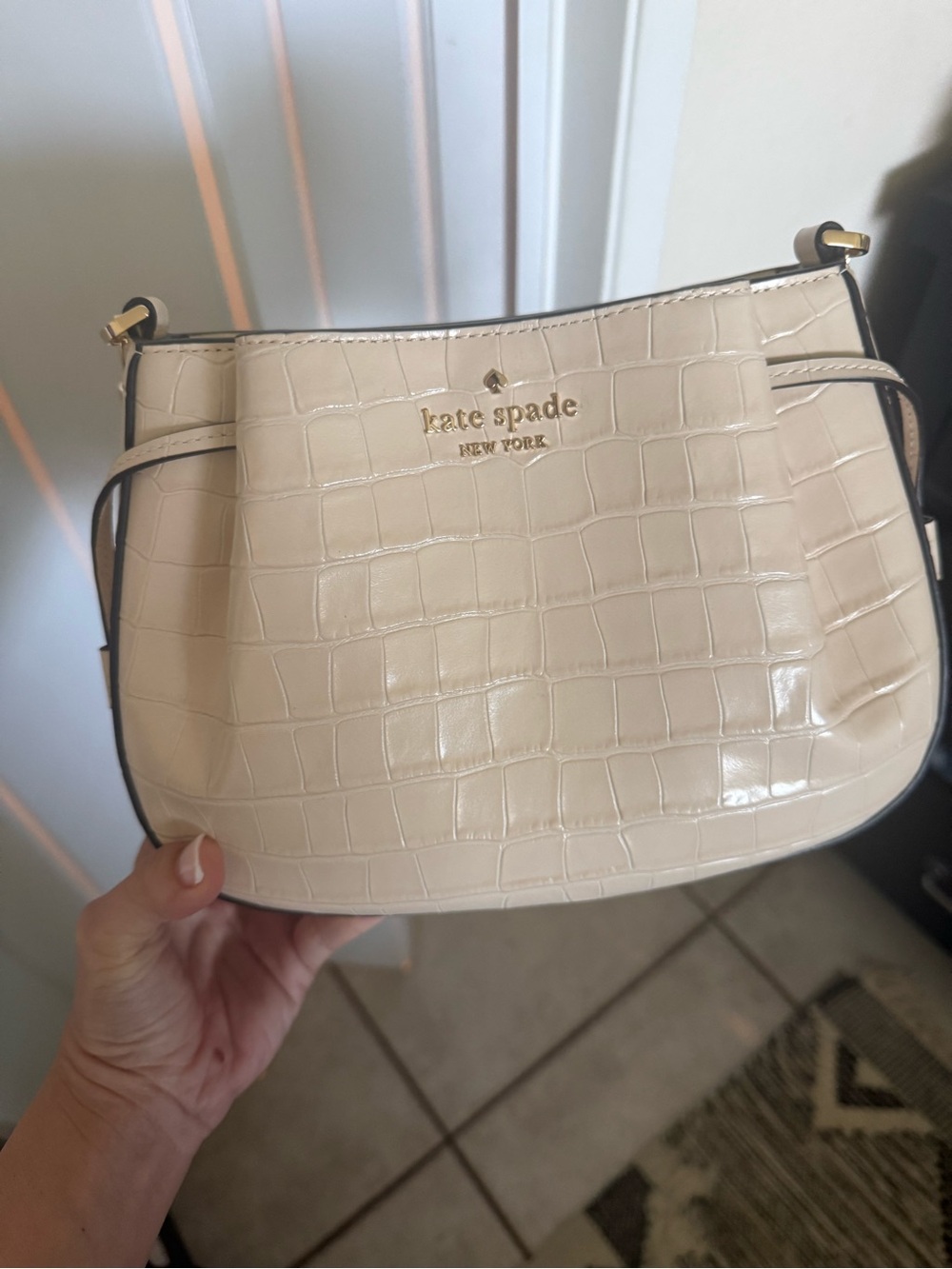 Kate Spade Cream Croc-Embossed Leather Crossbody